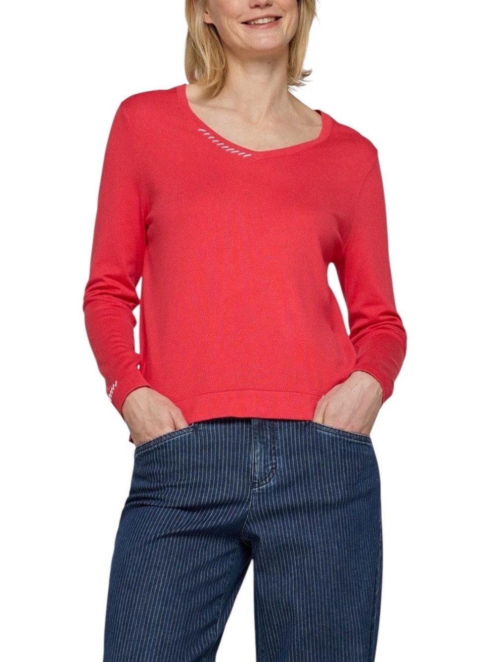 rave Bright Red Knit Pullover with White Logo Tag